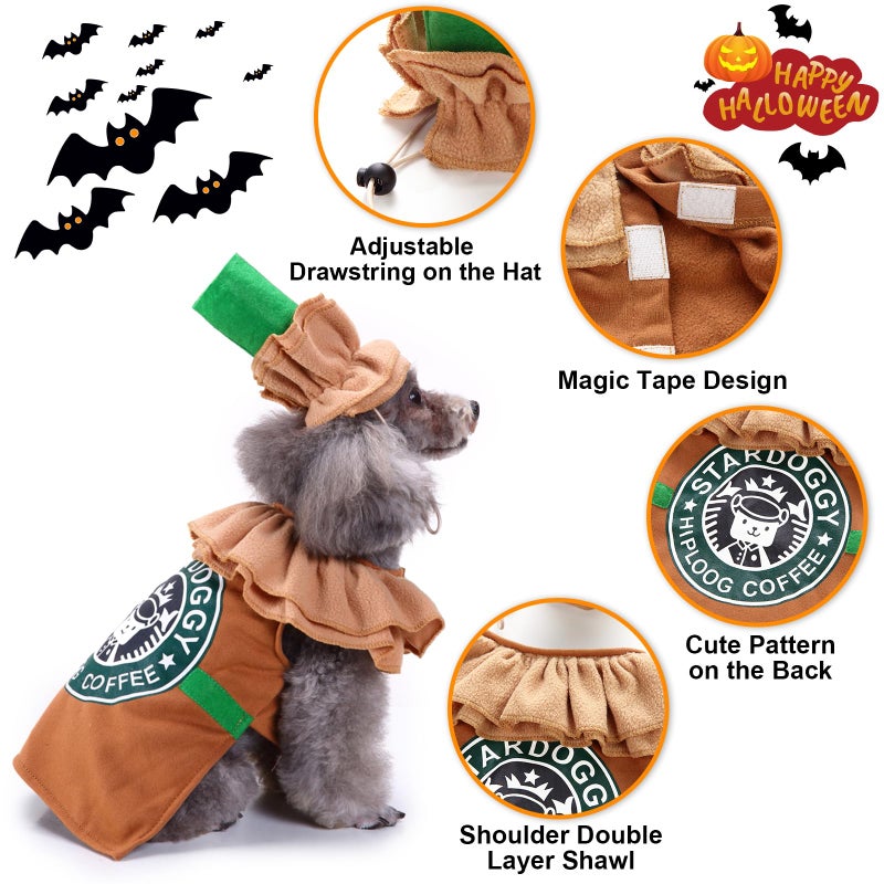 Coppthinktu Latte Coffee Dog Costume - Dog Halloween Costume Pet Cosplay Clothes for Small Medium Dogs Puppies Cats for Christmas Birthday Party Photo Props Dress up Accessories Parade Halloween Decorations - Image 2